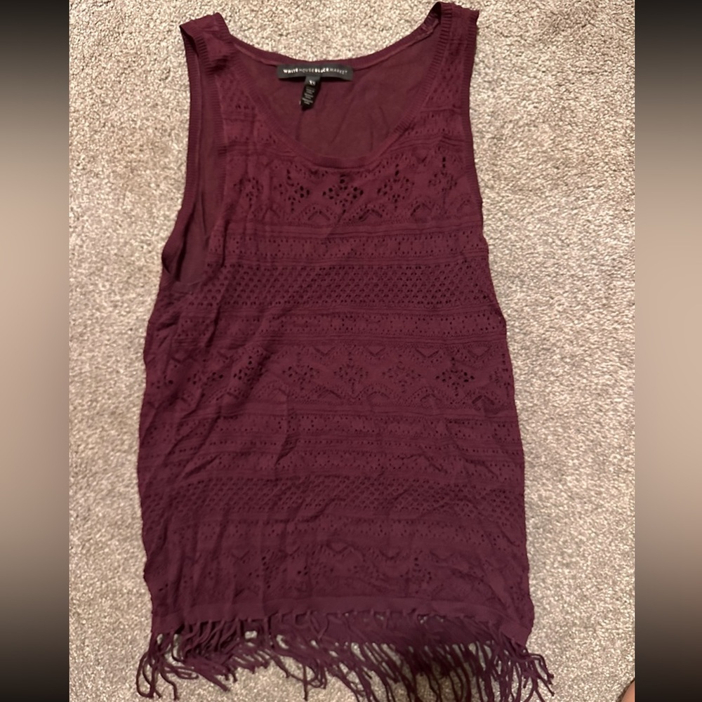 White House black market maroon tank with fringed bottom